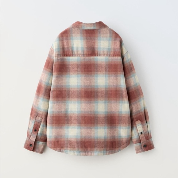Zara Quilted checked overshirt Red and Gray Plaid Shirt 9/10Y - Picture 2 of 9